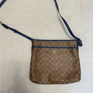 Coach Signature Brown and Blue Shoulder Bag